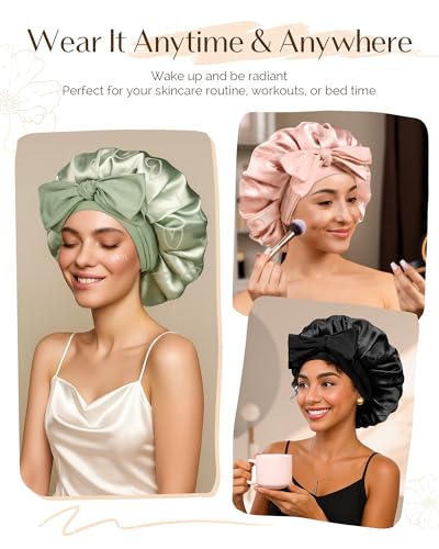 YANIBEST Adjustable Satin Bonnet for Sleeping - Double Layer, Green