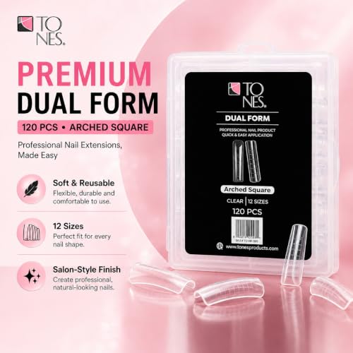 TONES Arched Square Dual Form Nail Extension Molds - 120 PCS Reusable Gel Tips
