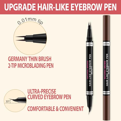 LAVONE Waterproof Eyebrow Pen Kit Dark Brown - Microblading & Pomade Makeup Set