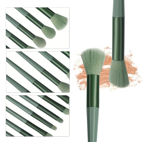 SruidyLady Green Makeup Brush Set 13 Pcs - Synthetic Face & Eye Brushes