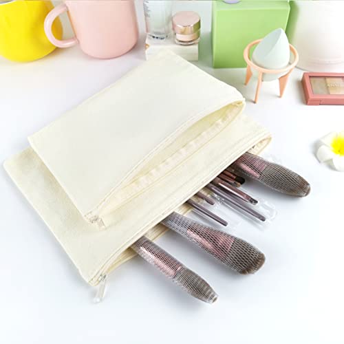 Small Beige Canvas Makeup Bags 20pcs - Bulk Cosmetic Pouches with Zipper for Travel & DIY