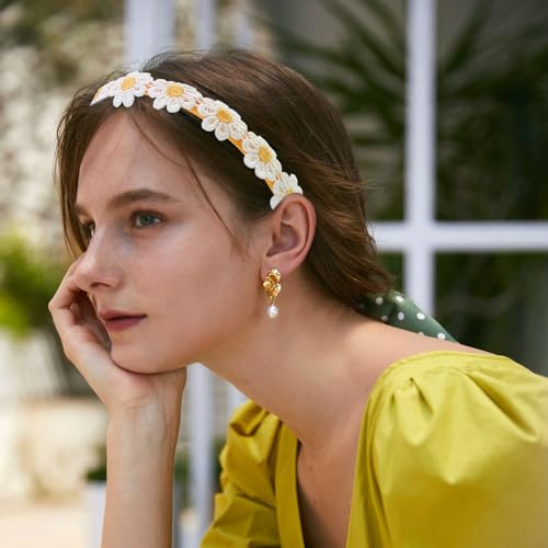Daisy Flower Headband for Women - Yellow Embroidered Hair Accessory