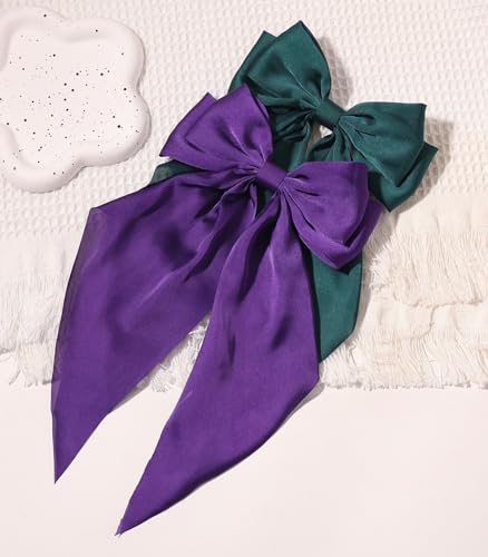 Large Satin Bow Hair Clips with Long Tails, 9-Piece Colorful Set