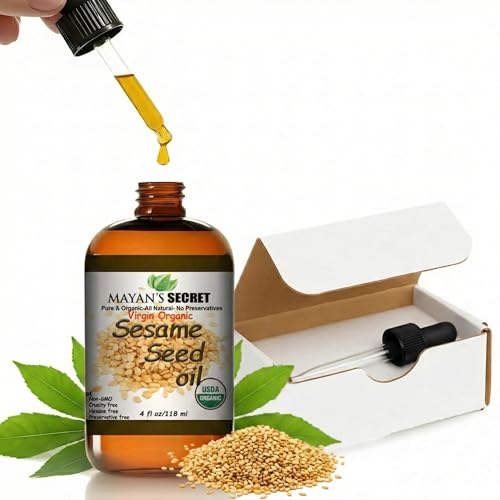 Organic Sesame Oil Cold Pressed for Skin, Hair & Body – 4 fl oz (Amber Bottle)