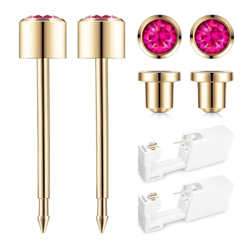 SugarTang Rose Gold Ear Piercing Kit 4mm with Safety Back - Disposable Self Piercer Gun 2 Pack, Surgical Steel