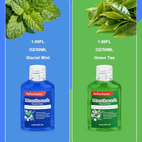 Travel Size Mouthwash Bulk Set - 6 Mini 1.69oz Bottles - Mint & Green Tea