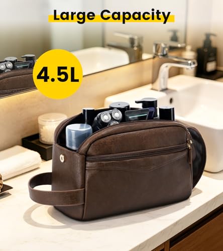 Vorspack Water-Resistant PU Leather Travel Toiletry Bag - Dark Brown