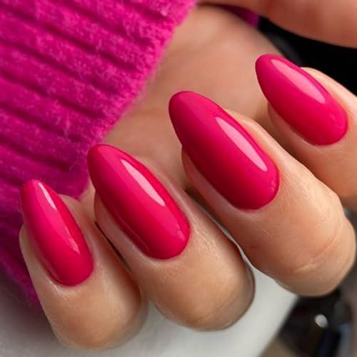 Glamermaid Hot Pink Press-On Nails Medium Almond Rose Fake Nails - Amusing Temptation