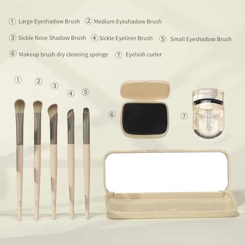 Beige MSQ Eye Makeup Kit with 5 Eyeshadow Brushes, Eyelash Curler & Sponge