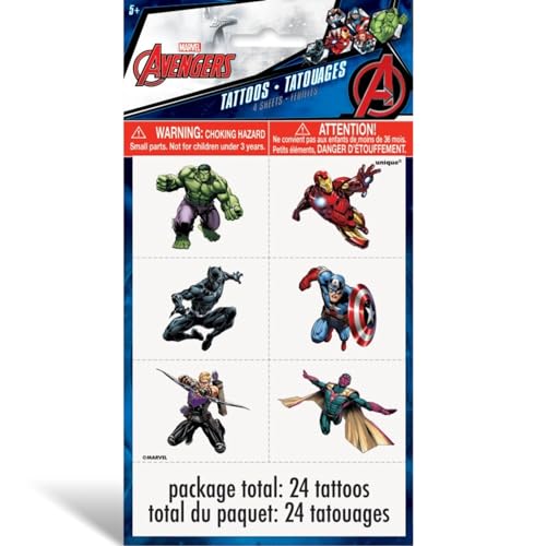 Avengers Temporary Tattoos - 24 Assorted Kids Party Tattoos