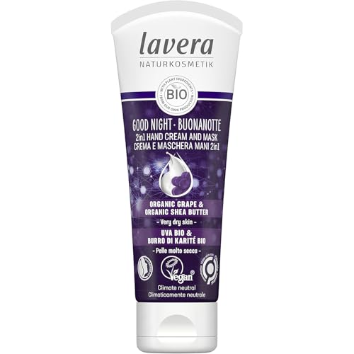 Organic Grape Lavera Good Night 2-in-1 Hand Cream & Mask - Vegan, Natural, Certified, 2.5 Fl Oz