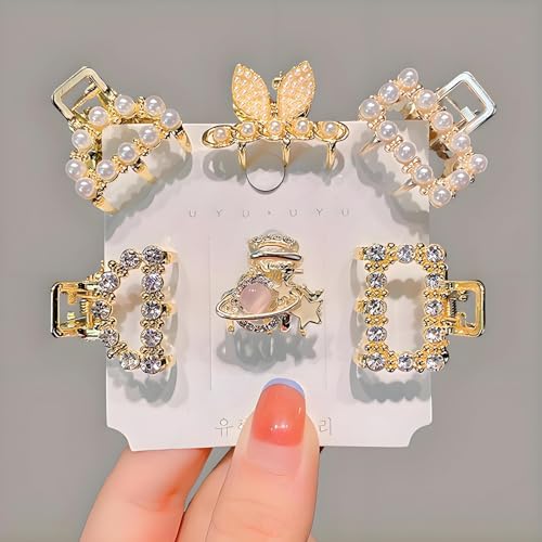 6PCS Pearl Rhinestone Mini Claw Hair Clips for Women & Girls - Elegant Hair Accessories