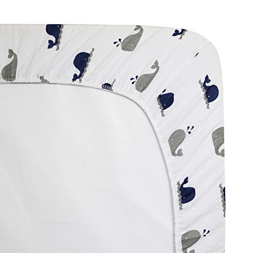 Cotton Fitted Crib Sheet 52x28" - Navy Whale | Soft, Breathable, Hypoallergenic