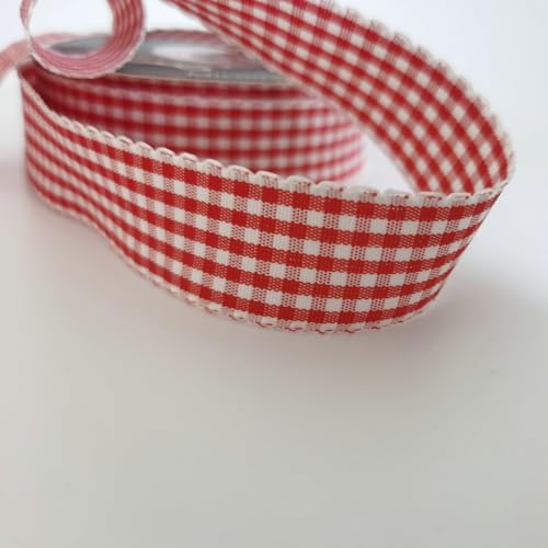 1-Inch Red and White Gingham Ribbon - 25 Yards Taffeta Plaid