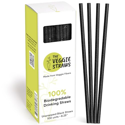 Biodegradable Black Straws - 100 Pack Eco-Friendly Drinking Straws