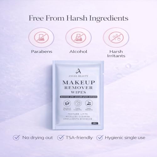 Angel Beauty Micellar Makeup Remover Wipes – 30 Individually Wrapped Facial Cleansing Wipes with Aloe, Avocado & Vitamin C