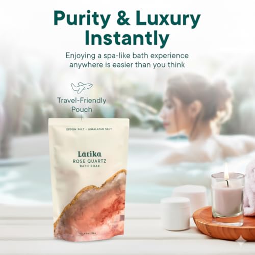 Latika Geode Rose Quartz Epsom Salt Bath Soak for Stress Relief