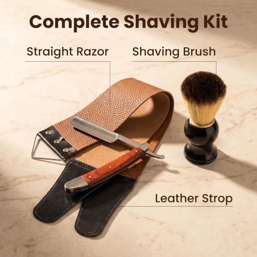 YU&CH Straight Razor Shaving Kit with Leather Strop & Brush