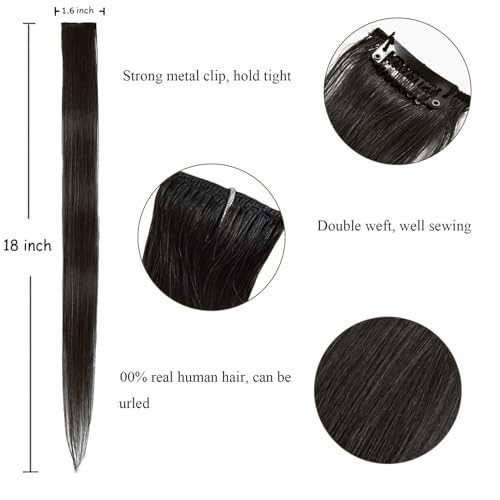 Natural Black Clip In Hair Extensions - 18 Inch Remy Human Hair (5pcs)