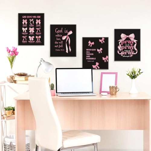ETVISO Pink and Black Wall Art Set of 4 - 8x10 Prints for Dorm Decor