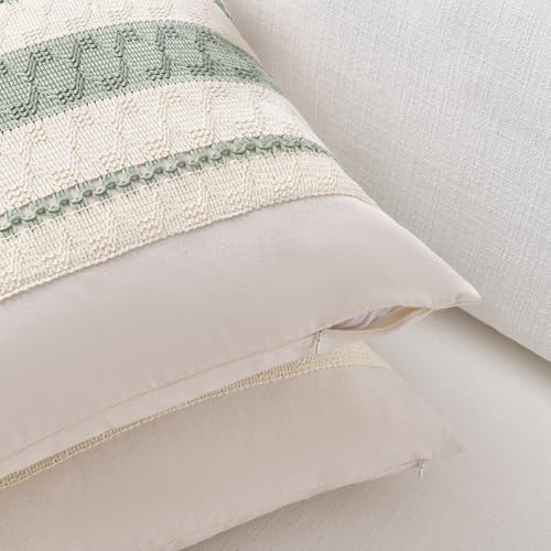 Sage Green Boho Lumbar Pillow Cover 12x24 Inch - Rustic Chic