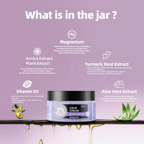 Magnesium Cream for Sleep & Relaxation - Hydrating Nighttime Body Lotion with Vitamin E, Lavender, 4 OZ