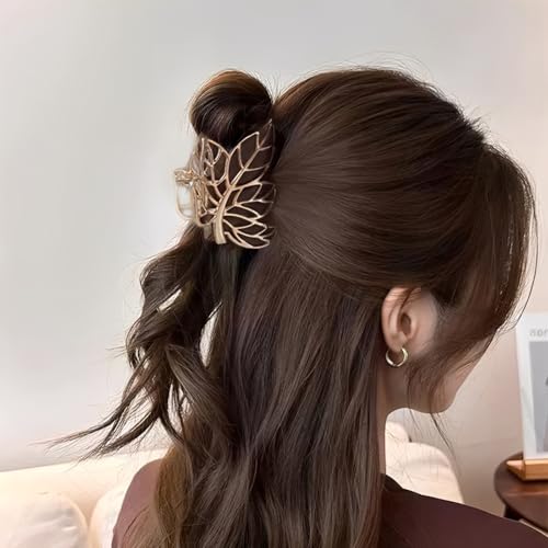 Leaf Hair Claw Clip-2 Gold Leaf Fall Hair Accessories Non-Slip Metal Hairpin for Women