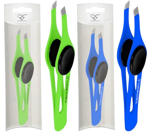 Professional Slant Tip Eyebrow Tweezers Set - Stainless Steel, Non-Slip Grip