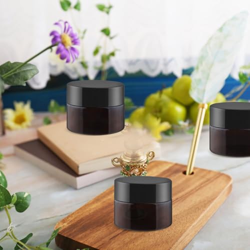 24 Pcs 15g Amber Glass Cosmetic Jars with Lids - Refillable Travel Containers