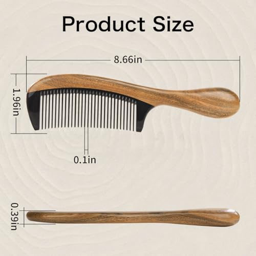 Onedor Sandalwood & Buffalo Horn Hair Comb - Anti-Static, Fine Tooth