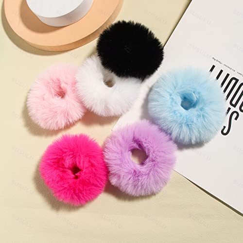SUSULU Bright Mixed Fuzzy Faux Fur Hair Accessories - Wristband & Hair Ring Set