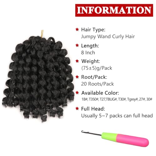Jumpy Wand Curl Crochet Hair 8 Inch 20 Strands/Pack 75g XTREND 3 Packs