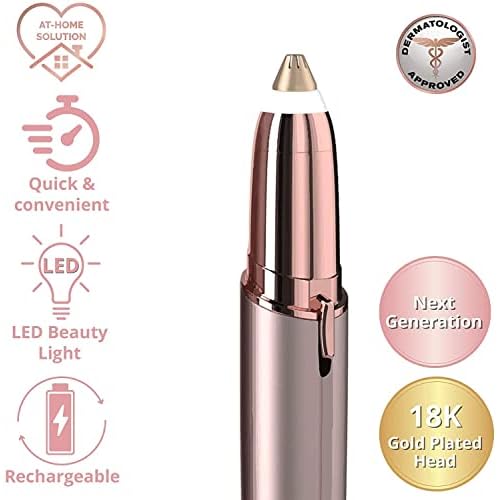 gurelax Eyebrow Trimmer for Women, Rechargeable Eyebrow Hair Remover, Painless Electric Razor with 2 x Replacement Heads,Face & Eye Brow Nose Ear Shaver Hair Removal (Rose Gold)