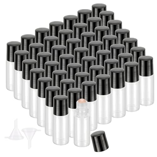 50 Pack 3ml Glass Roller Bottles - Leak-Proof Refillable Essential Oil Vials