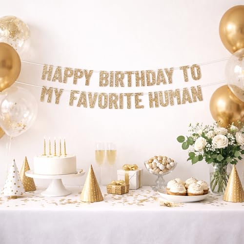 Pre-Strung Gold Glitter Happy Birthday Banner - 10 ft Party Decor