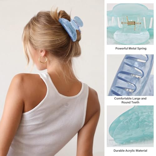 Canitor Blue Series Acrylic Marbled Claw Hair Clips for Women - Thick & Thin Hair
