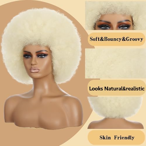 MYCNIMY 10 Inch Platinum Afro Curly Wig for Women - 70s Big Bouncy Natural Look