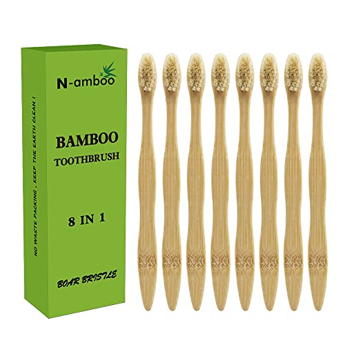 N-amboo Biodegradable Bamboo Toothbrush Set - Eco-Friendly Natural Boar Bristles, 8 Pack