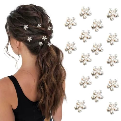 Mini Pearl Claw Clips - 10 Pack, Flower Design Hair Accessories