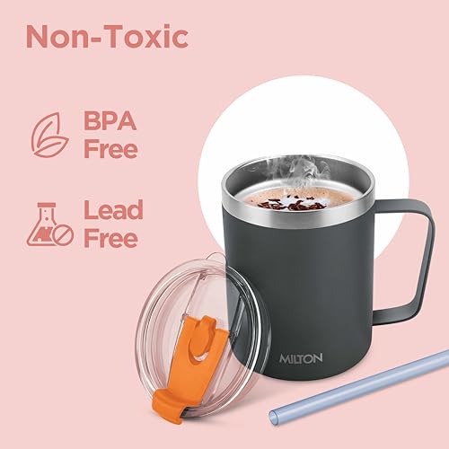 MILTON 14 oz Insulated Travel Mug with Straw - Stainless Steel Coffee Flask