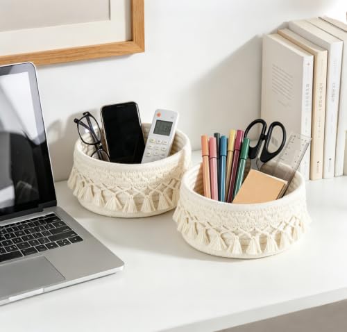 Mkono Macrame Makeup Brush Holder Set - Boho Woven Storage Baskets (2 Pack)