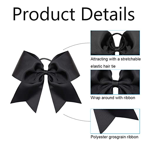 Caenagrion Large Black Cheer Hair Bows with Ponytail Holders - 8 Inch, 18 Pack