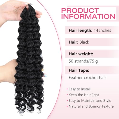 QUISDUIS 14 Inch Deep Wave Crochet Hair Extensions - 50 Strands Black