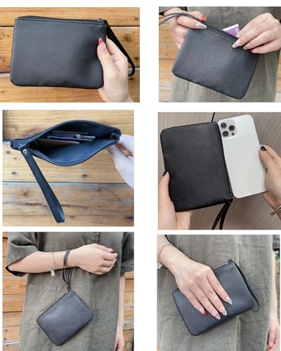 SeBUCUOO Mini Black Makeup Bag for Purse - Compact Cosmetic Organizer Wristlet