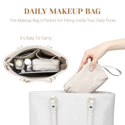 Mini Waterproof Makeup Bag with Multiple Pockets - Lightweight Toiletry Organizer, Clutch & Travel Case (Beige)