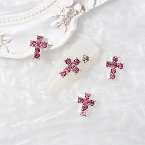 Crystal Cross Nail Charms 18Pcs - Y2K Pink Silver Black 3D Cross Nail Art