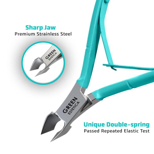 Green Estetica Cyan Cuticle Nipper - Professional Nail Care Tool, 9 Color Variants