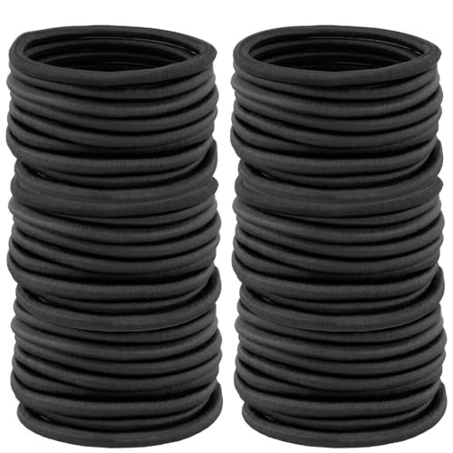 150 PCS Black Hair Ties - 4MM Thick Elastic Bands for Ponytails