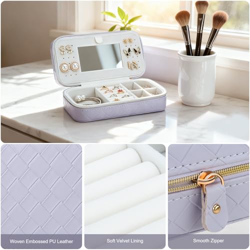 DesignSter Travel Jewelry Case - Compact PU Leather Organizer with Mirror