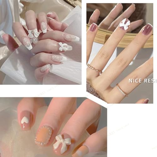 White Bow Nail Charms 200pcs - Delicate Bow-Knot Nail Art Supplies for Women & Girls